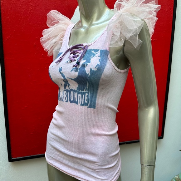 BLONDIE inspired 80s singer distressed rocking ribbed graffiti soft tank top S - Picture 16 of 17